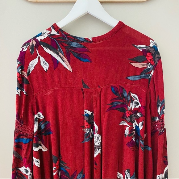 Free People Button Neck Electric Orchid Tree Swing Tunic Dress Red Sz Sm… - Picture 7 of 11